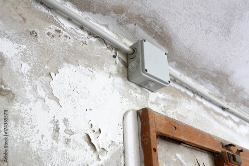 Принти на полотні Severely Damaged Wall with Plaster Loss and Moisture Stains Caused by Rising Cap