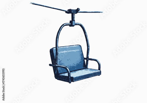 Empty ski lift chair suspended in winter landscape, showcasing icy textures and serene atmosphere, perfect for winter sports and seasonal themes with copy space
