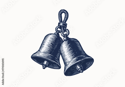 Sleigh bells on leather strap, beautifully crafted, evoke winter spirit, perfect for festive decorations, holiday celebrations, and seasonal ambiance in cozy settings