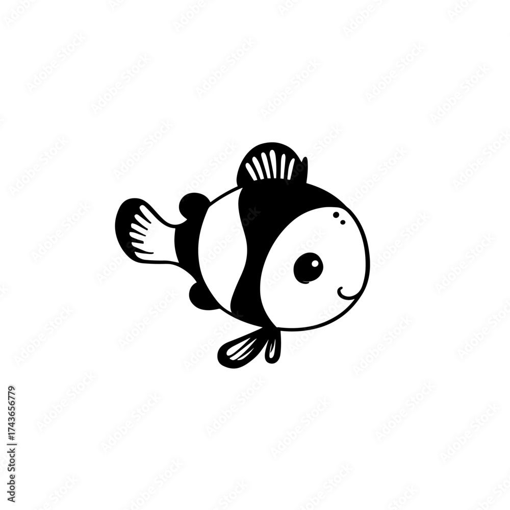 Obraz premium Clownfish. Clownfish simple black and white line art vector logo