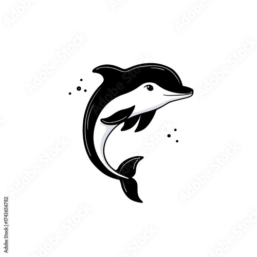 Dolphin. Dolphin simple black and white line art vector logo