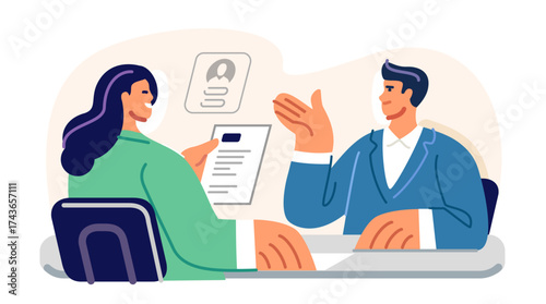 HR manager interviewing job candidate. Recruitment process. Human resources, job search assistance, career consultation