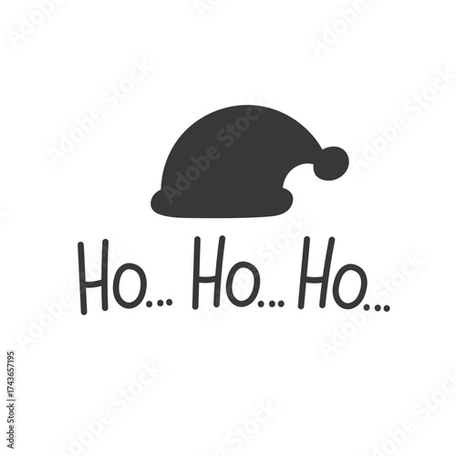 Festive black silhouette Santa hat with Ho Ho Ho text. Christmas vector illustration for social media, posters, greeting cards, and seasonal branding projects.