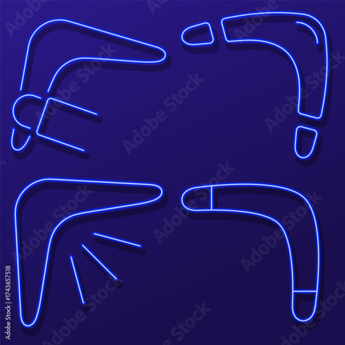 boomerang group of neon icons, vector illustration, on a black background.