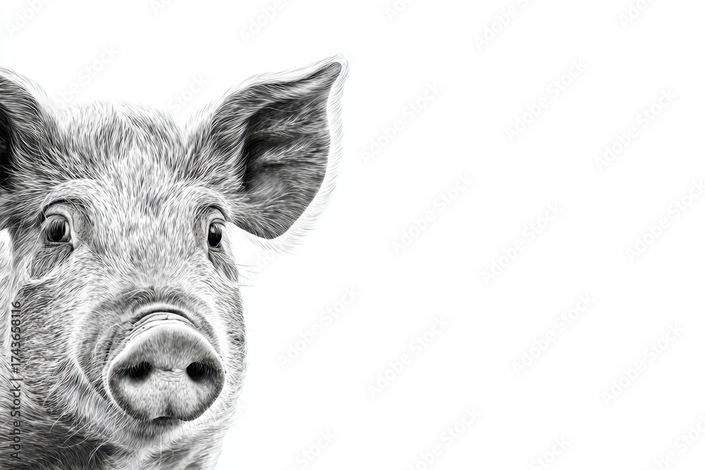 Fototapeta premium Curious pig with expressive eyes gazing at the viewer