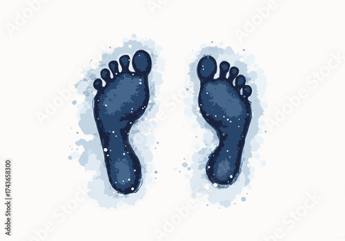 Barefoot footprints in snow create a serene winter scene, showcasing the beauty of nature and the tranquility of a snowy landscape with soft textures and gentle colors
