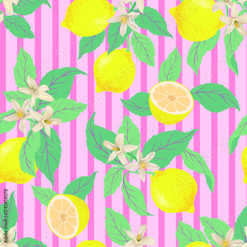 Lemon citrus vector pattern. Botanical vector illustration. Summer background. Floral design.	
