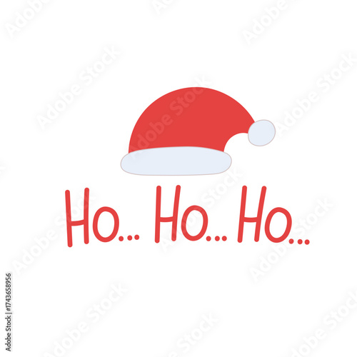 Festive Santa hat with Ho Ho Ho lettering in red. Holiday vector illustration for Christmas greetings, party invitations, banners, and social media posts.