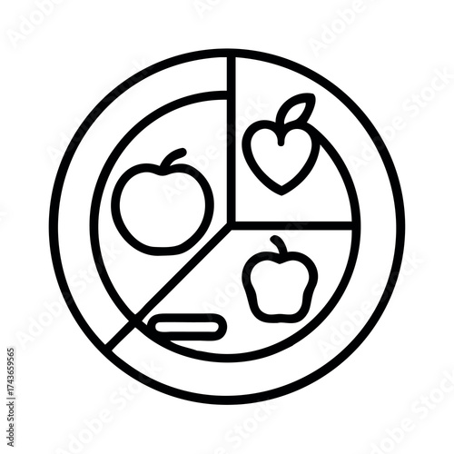 Healthy eating plate icon illustrating balanced meal portions with fruits and vegetables