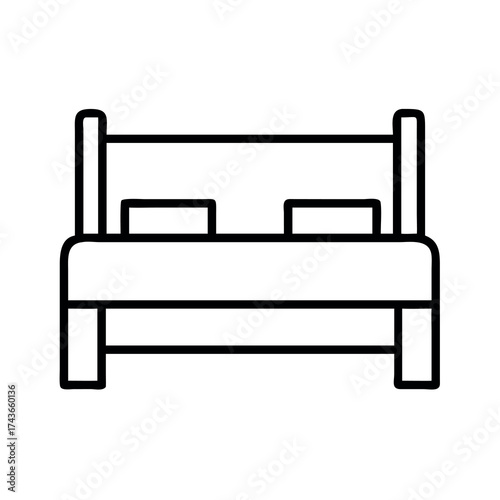 Simple outline icon of a double bed with headboard and footboard