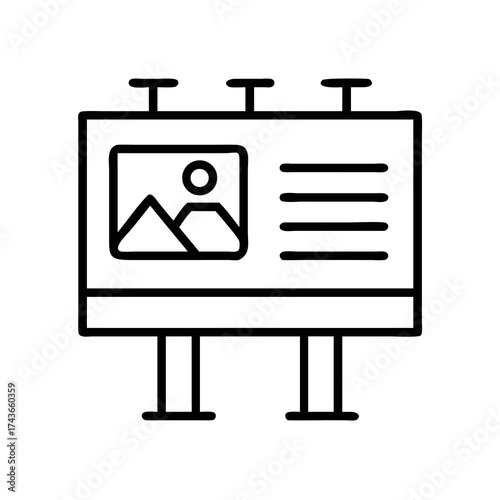 Simple line art icon of an outdoor billboard displaying an image and text
