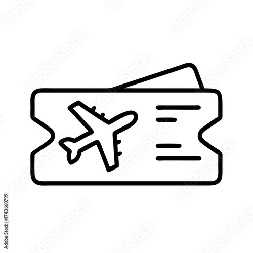 Simple line art icon of an airplane ticket with a jet aircraft symbol