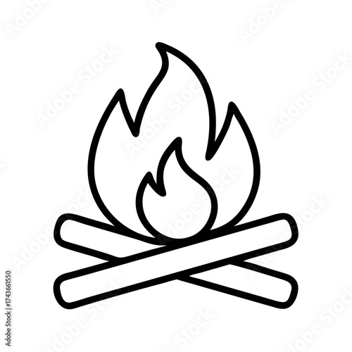 Simple outline drawing of a campfire with crossed logs and flickering flames