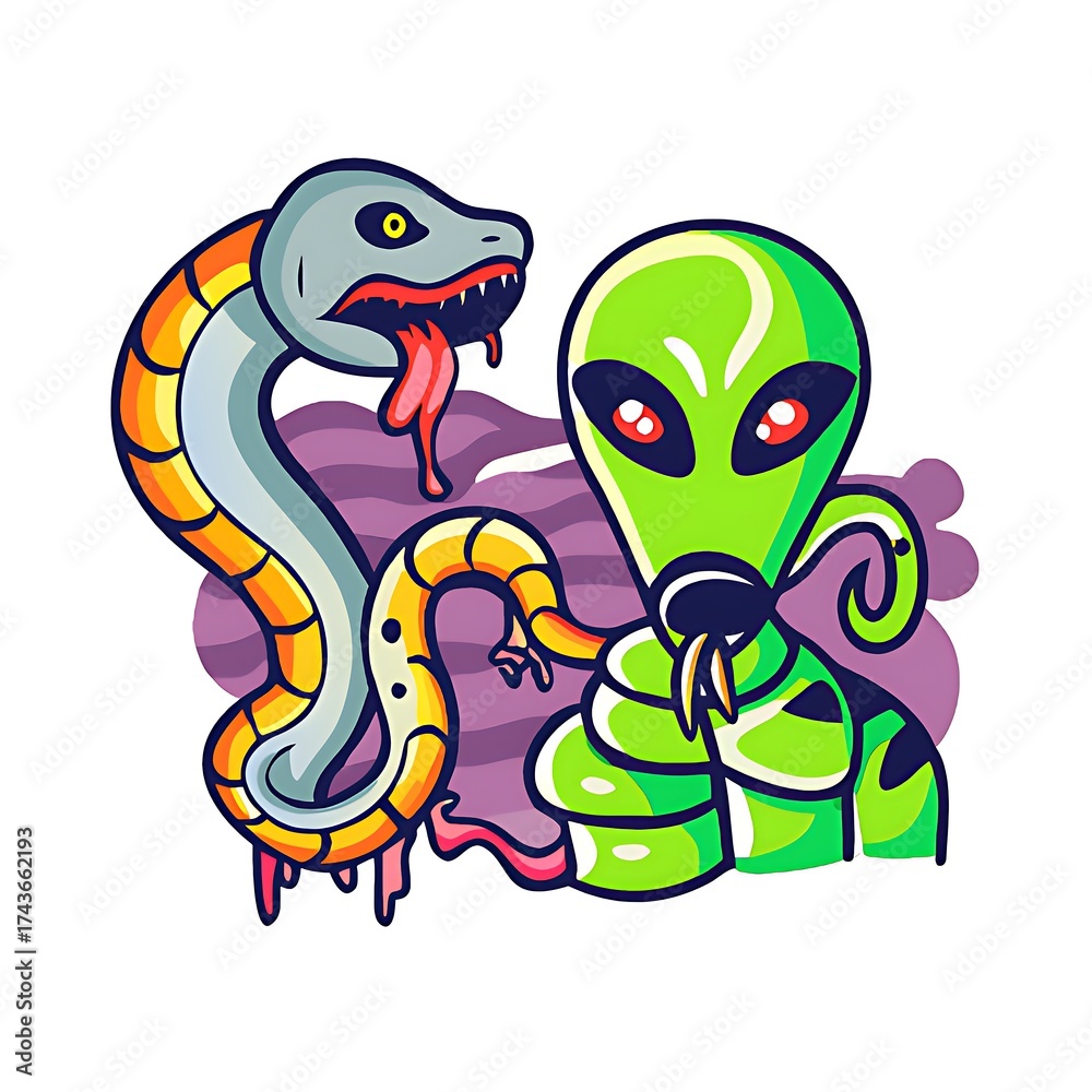 Fototapeta premium Cool alien and snake illustration