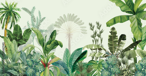 Rain forest Jungle Wallpaper. Banana Leaf Wall Mural. Jungle wall Mural. Tropical Garden, Mughal Garden.