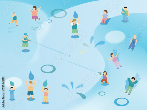 Children playing in the water show the happy atmosphere vector illustration graphic EPS 10
