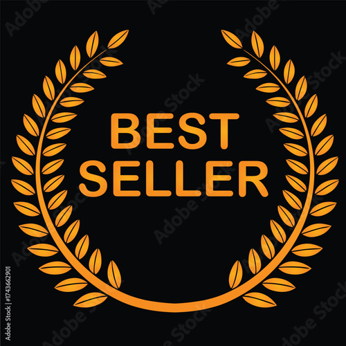 Golden wreath award best seller label emblem for recognition and success