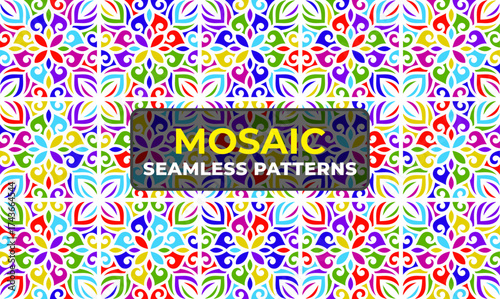 Colorful Islamic Geometric Mosaic Pattern with Ornamental Arabic Design