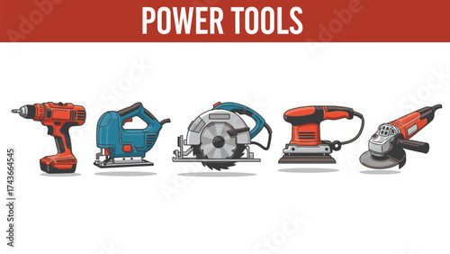Various electric tools for construction and home improvement bundle design