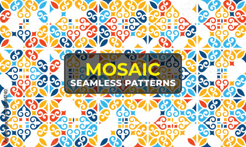 Colorful Islamic Geometric Mosaic Pattern with Ornamental Arabic Design