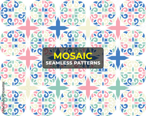 Colorful Islamic Geometric Mosaic Pattern with Ornamental Arabic Design