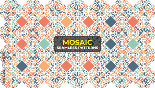 Decorative Islamic Geometric Tile Pattern with Arabesque Motif