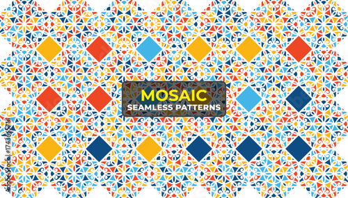 Colorful Islamic Geometric Mosaic Pattern with Ornamental Arabic Design
