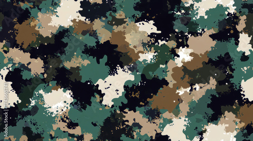 Realistic Seamless Camouflage Pattern in Shades of Green Brown Beige and Navy