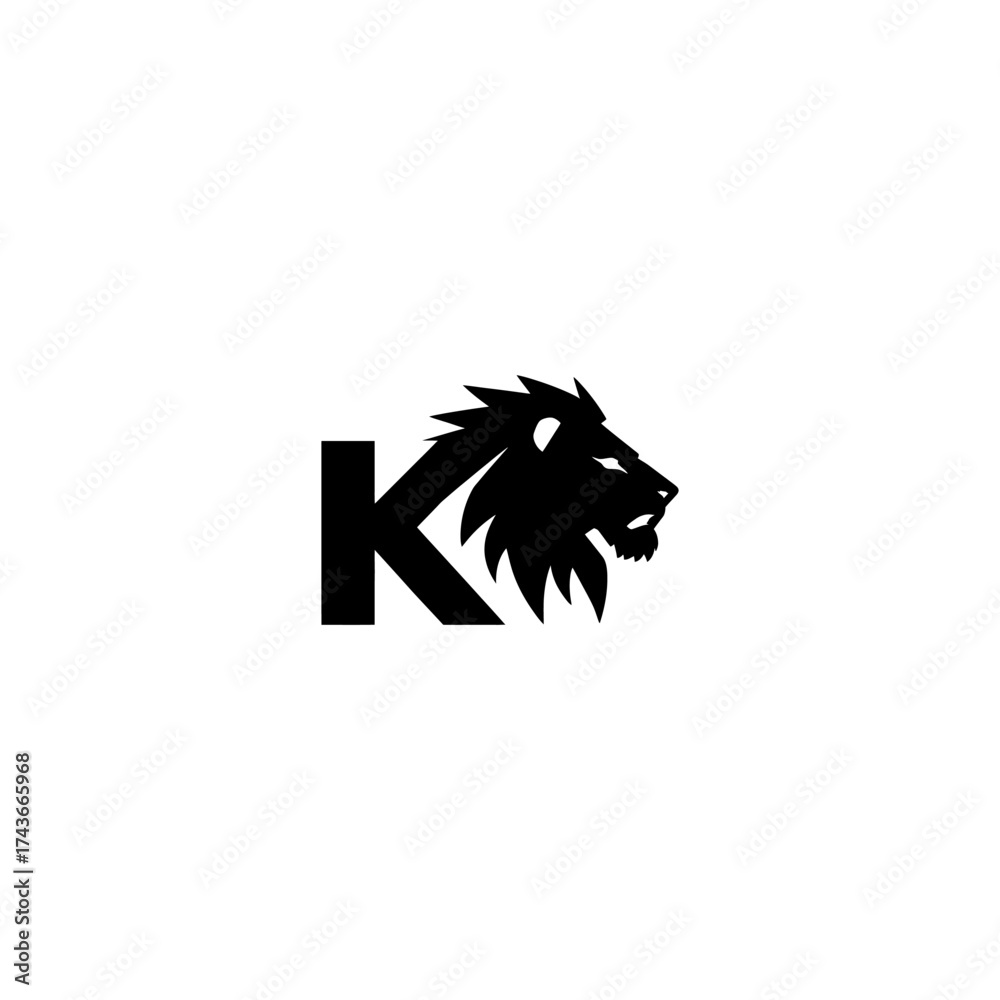 Fototapeta premium A black lion's head integrated with the letter 