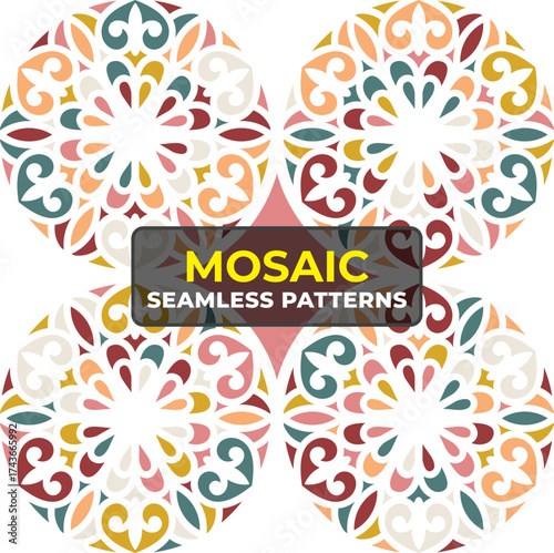 Colorful Islamic Geometric Mosaic Pattern with Ornamental Arabic Design