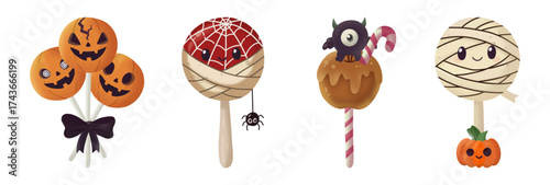 Set of four adorable and spooky Halloween lollipops.