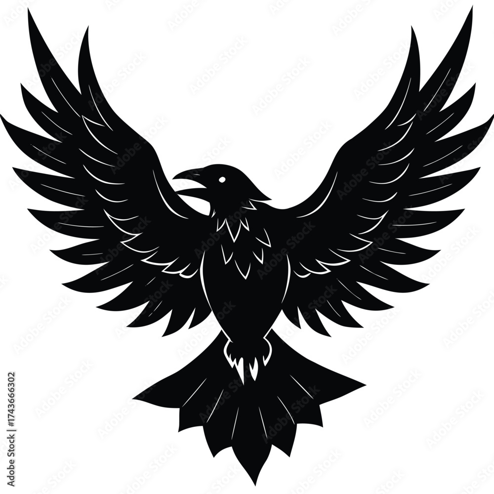 Fototapeta premium Majestic raven with spread wings in black color