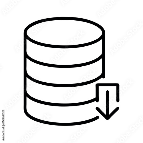 Icon representing database storage with a downward arrow indicating data reduction or deletion