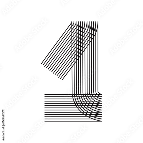 Line Art number 1 one in black thin lines striped isolated on white background. Graphic design vector illustration for Banner Greeting Card Annual Report Poster Event Anniversary Symbol Jubilee Flyer