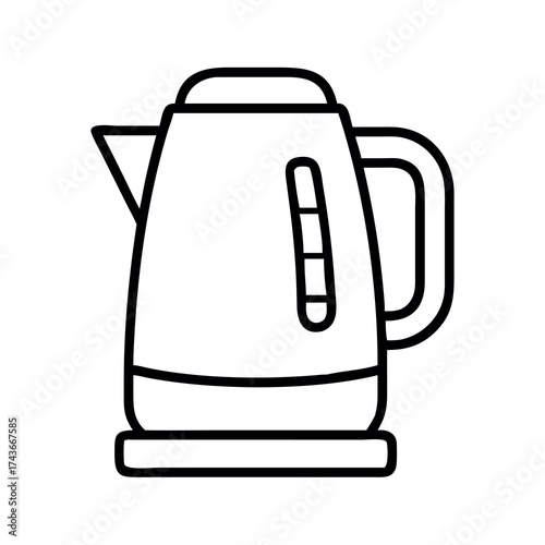Simple line art illustration of a modern electric kettle on a white background