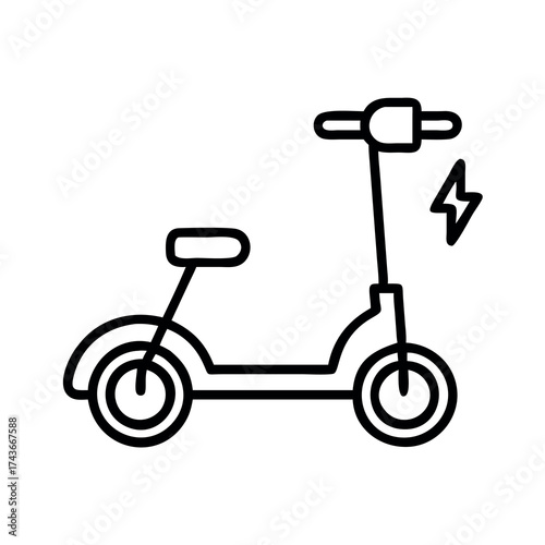 Simple line art icon of an electric scooter with a lightning bolt symbol