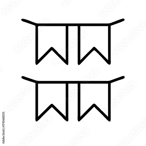 Simple outline icon of two rows of festive party bunting flags for decoration