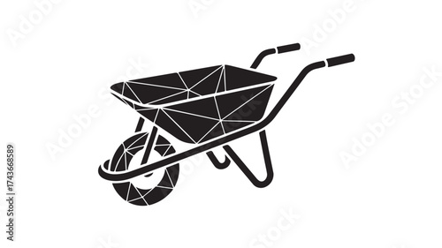 Modern geometric wheelbarrow illustration symbolizing hard work and construction, ideal for landscaping or building projects, offering a clean and stylish design element for your creative needs