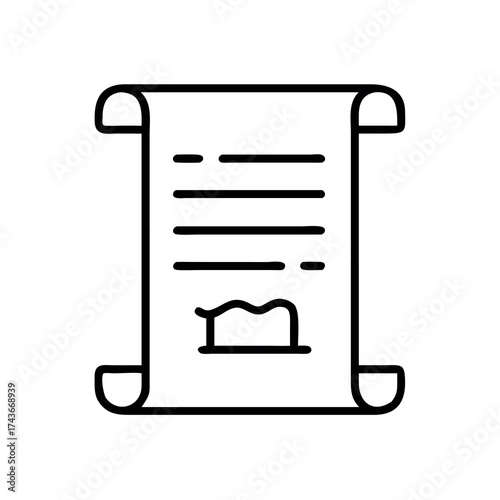 Simple outline icon of a rolled scroll with text and a seal representing documents or history