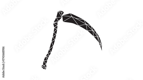 Striking low poly scythe design in minimalist black for edgy brands, ideal for Halloween promotions, gaming graphics, or dark themed designs, perfect for modern logos and abstract art projects