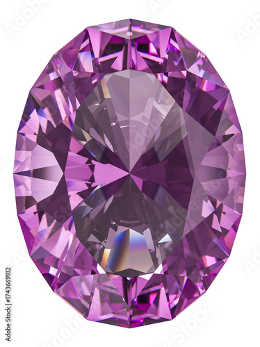 Purple oval faceted gemstone 3d transparent background