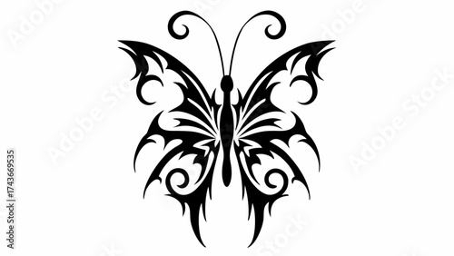 Elegant black butterfly design, a striking tattoo art illustration that adds a touch of nature-inspired beauty to any project, perfect for designs and tattoos