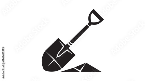Conceptual shovel icon ready to break ground on your next project, perfect for construction, agriculture, or metaphorical development needs, simple and bold for maximum impact, tool for building