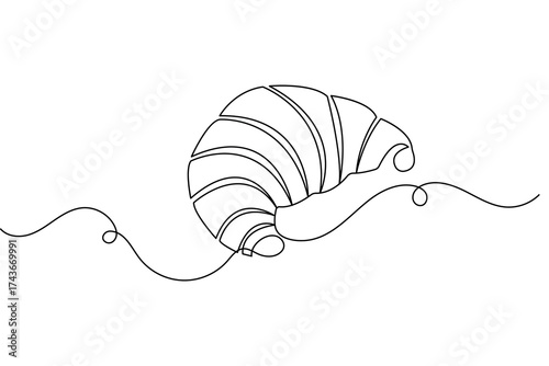 Croissant breakfast continuous one line drawing minimalist style isolate outline vector illustration

