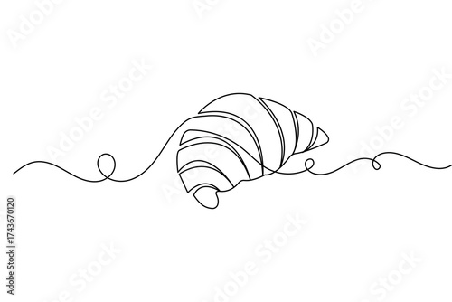 Croissant breakfast continuous one line drawing minimalist style isolate outline vector illustration
