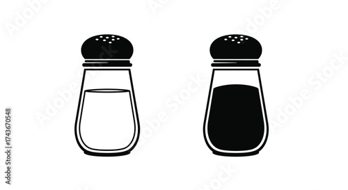 Simple black and white illustration of a salt and pepper shaker set