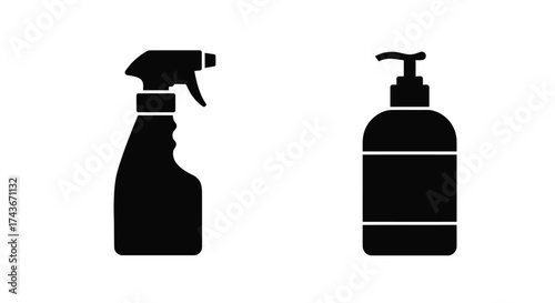 Simple black icons depict a spray bottle and a pump dispenser