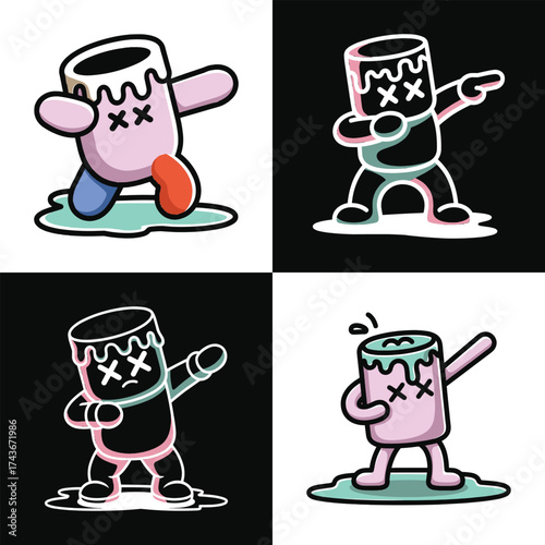 Cute marshmallow cartoon character dabbing dance illustration with colorful playful style for kids sticker, mascot, and fun t shirt design