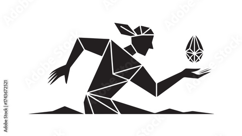 Abstract geometric figure holding a gem, showcasing modern design and innovation, perfect for tech startups and creative agencies seeking a bold, minimalist logo or branding element