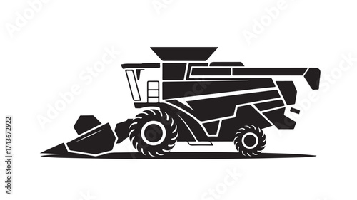 Modern minimalist combine harvester delivering efficient crop harvesting solutions, ideal for agriculture brochures or farming websites, showcasing agricultural innovation and efficiency